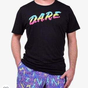 TIPSY ELVES Neon DARE Graphic Tee Short Sleeve Retro Inspired 80s Size Medium